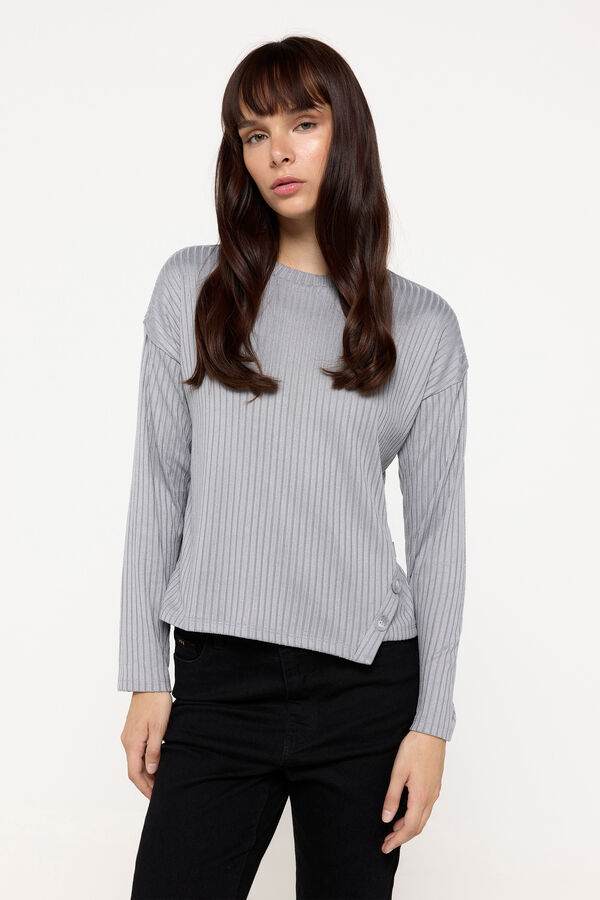 Milano Su&eacute;ter canelado manga comprida Cinza medio