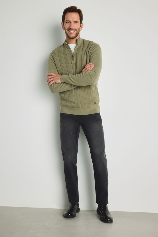 Pedro del Hierro Camisola gola semicisne com fecho-&eacute;clair C&aacute;qui