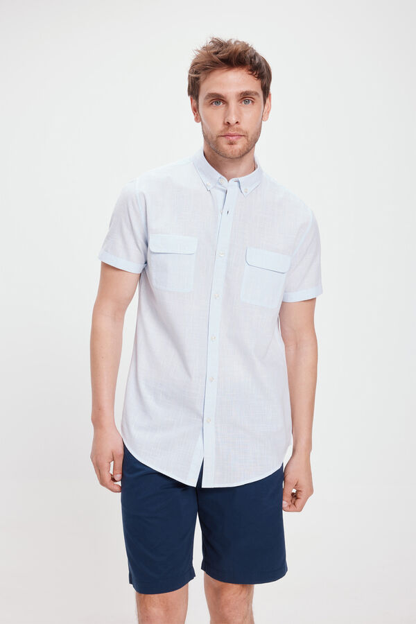 Milano Camisa lisa Slub com bolsos Azul