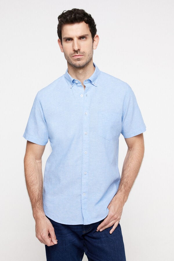 Fifty Outlet Camisa Lino Lisa Azul