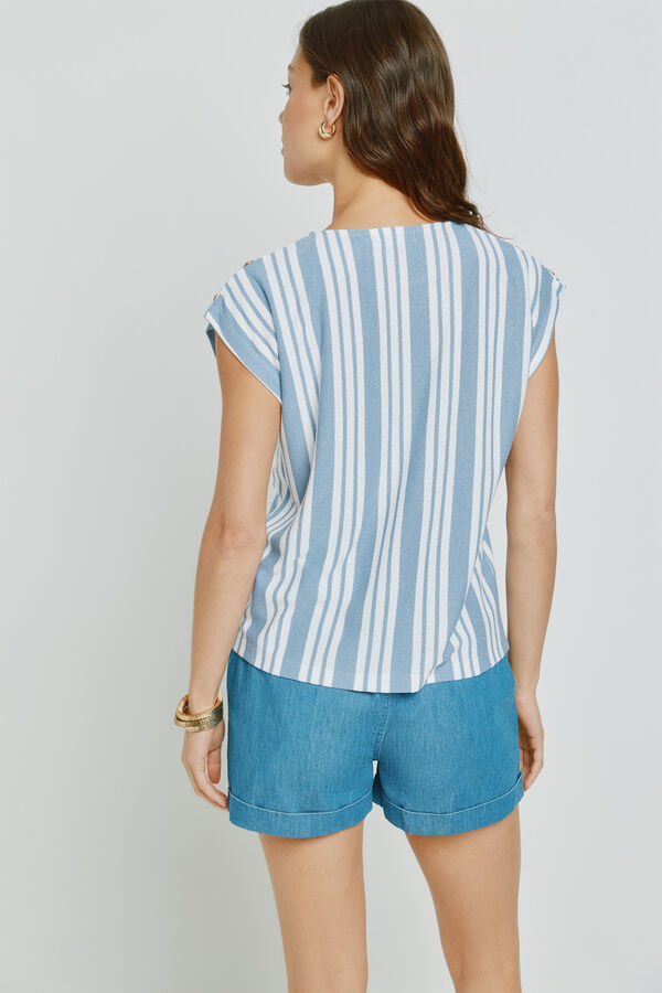 Milano T-shirt de manga curta &agrave;s riscas Azul claro