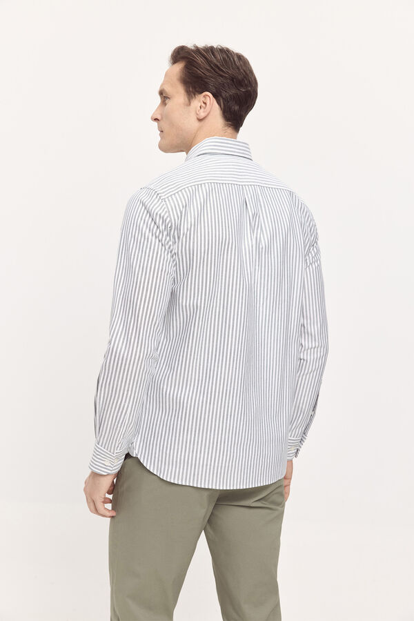 Pedro del Hierro Camisa Oxford listrada PDH Verde escuro