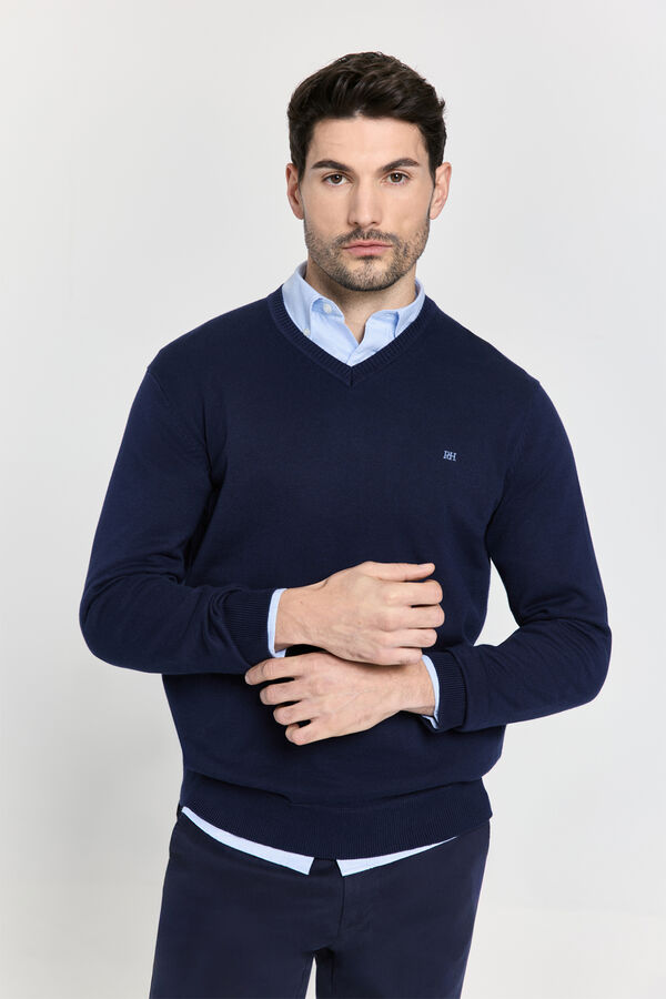 Pedro del Hierro Jersey b&aacute;sico cuello pico Navy