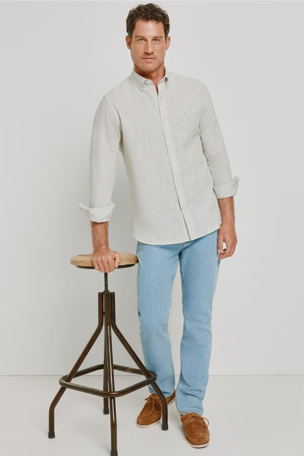 Pedro del Hierro Camisa de riscas de manga comprida C&aacute;qui m&eacute;dio