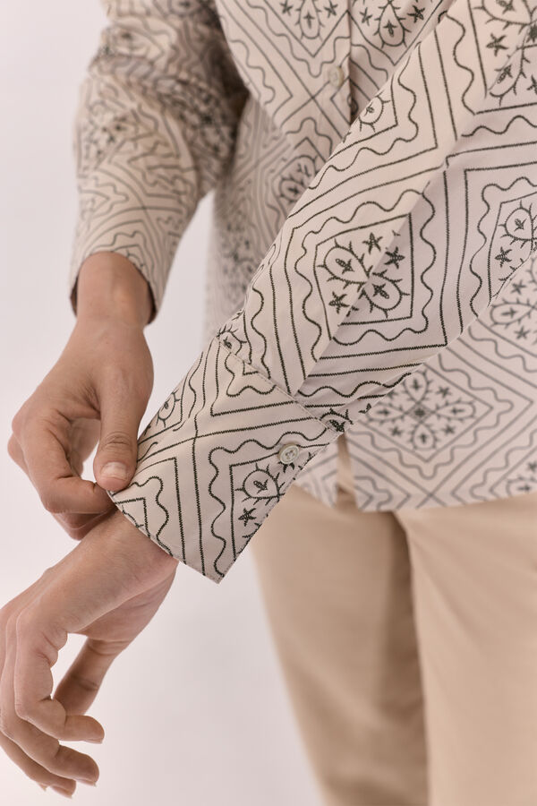 Milano Camisa estampada cuello mao Kaki Oscuro