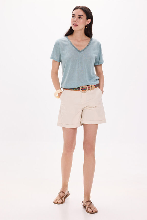 Milano bico gola linho e crochet Azul