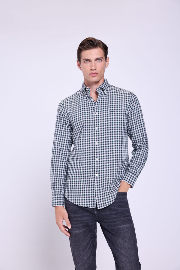 Milano Camisa Cuadros Relaxed Fit Kaki Oscuro