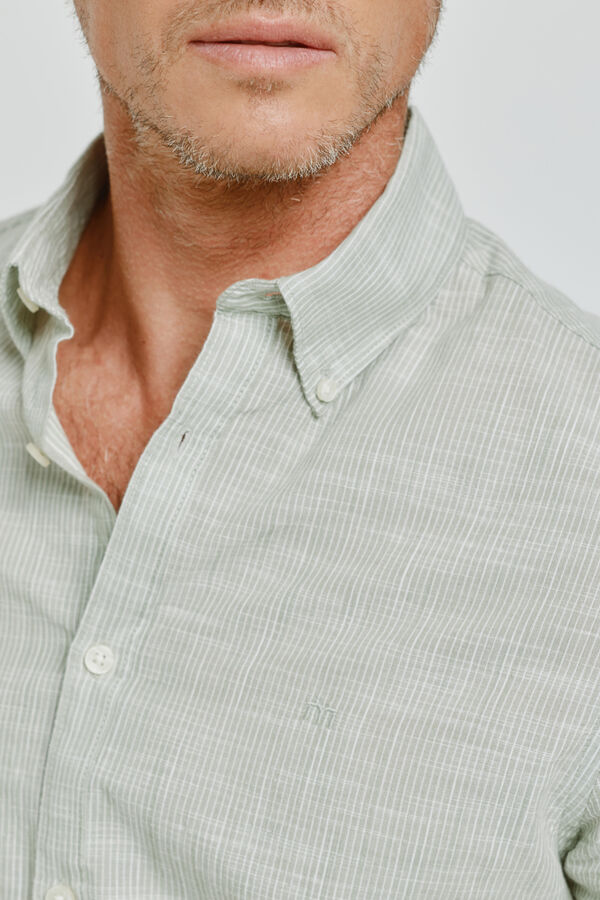 Milano Camisa de riscas de manga comprida C&aacute;qui