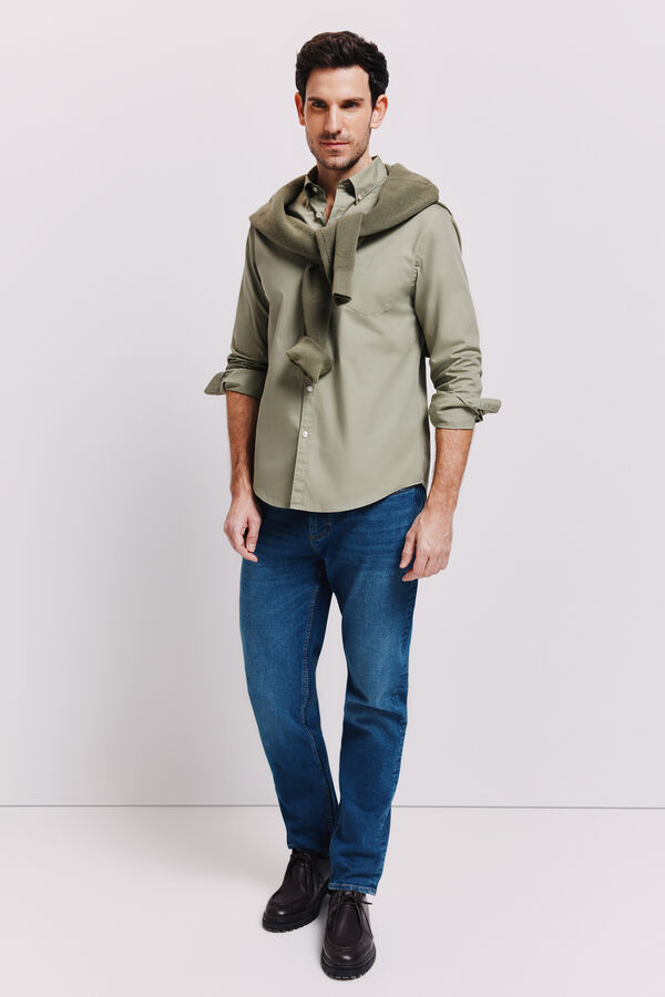 Milano Camisa lisa manga larga Kaki Claro