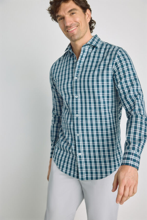 Milano Camisa cuadros manga larga Azul turquesa