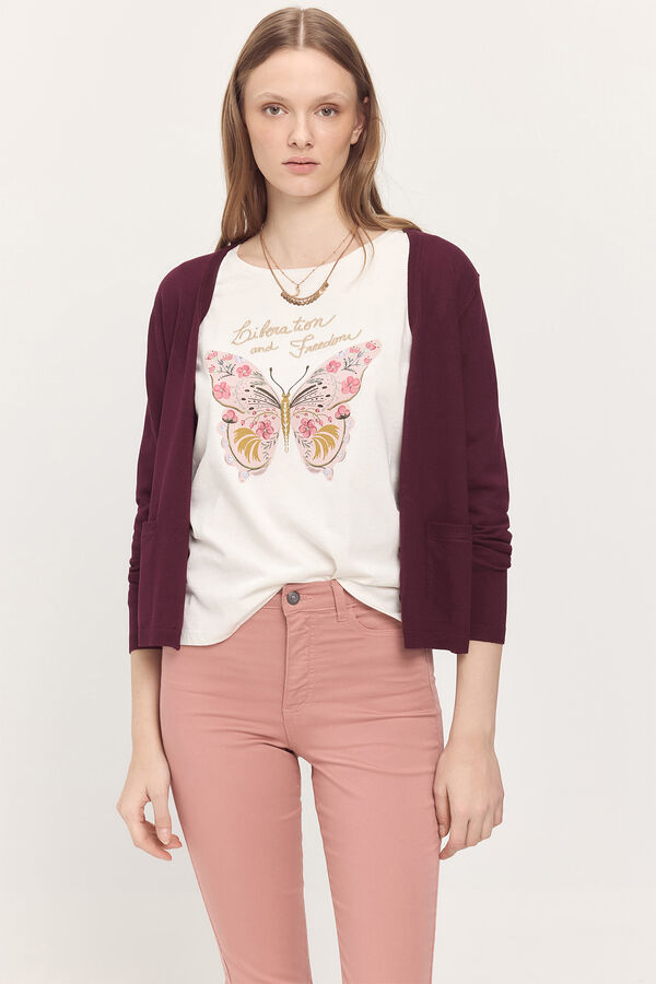 Milano Chaqueta punto liso cuello pico Granate