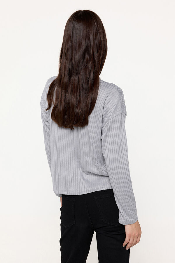 Milano Su&eacute;ter canelado manga comprida Cinza medio