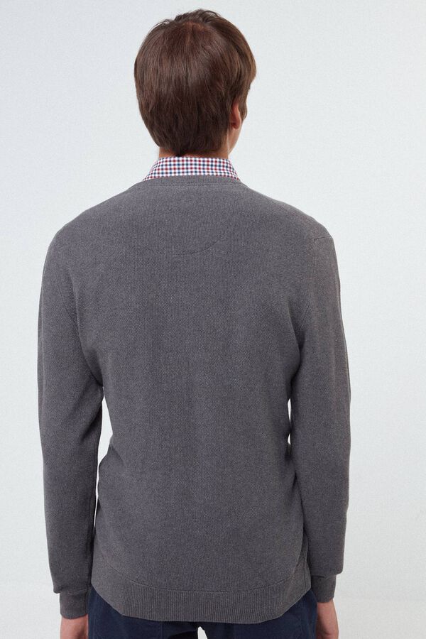 Fifty Outlet jersey cuello pico calidad algodón con microestructura Gris