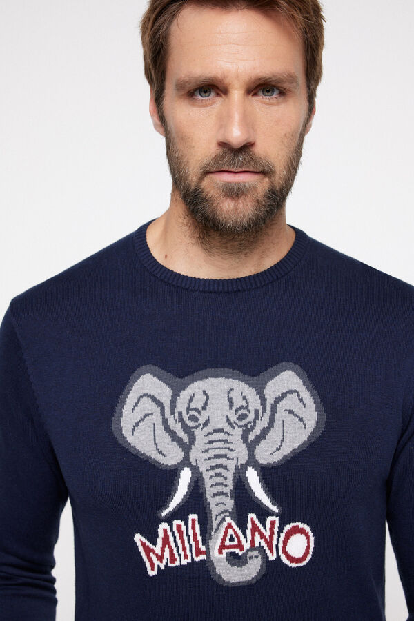 Milano Camisola Jacquard Algod&atilde;o. Marinho