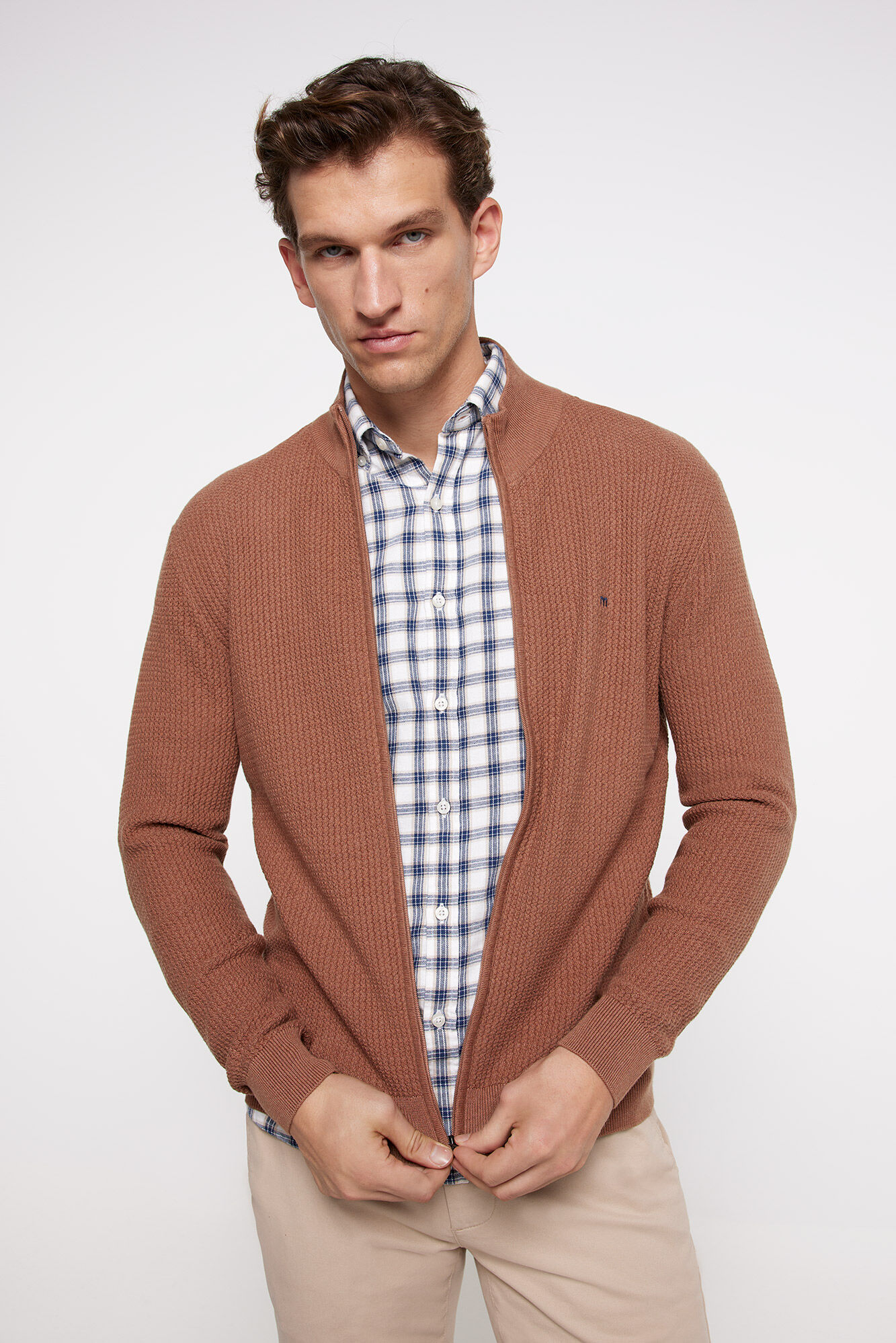 Milano Cardigan fecho-&eacute;clair algod&atilde;o com estrutura