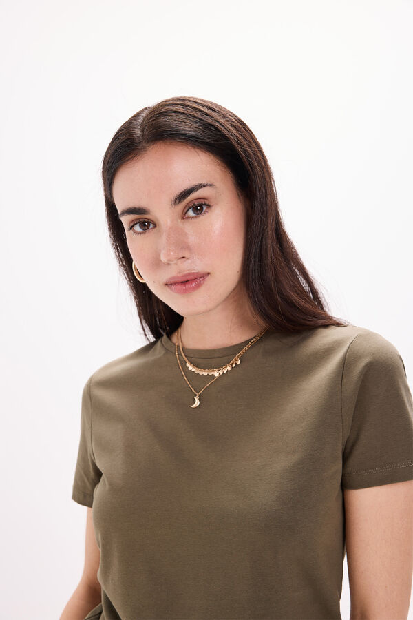 Milano Camiseta elástica de manga curta com soft touch Cáqui escuro