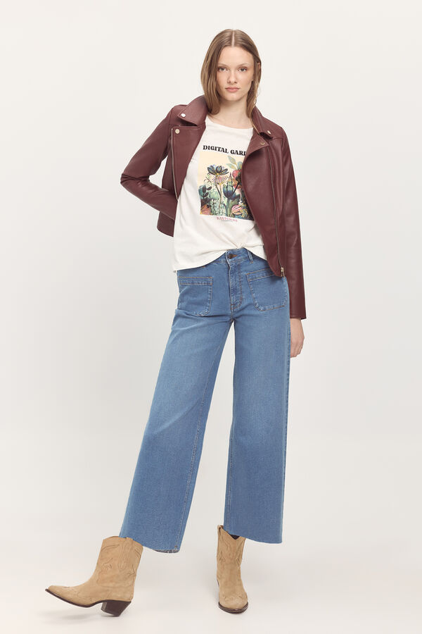 Milano Camiseta manga francesa estampado en frontal Marfil