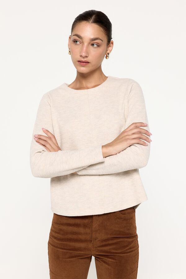 Milano Su&eacute;ter de manga comprida com toque suave e qualidade Areia