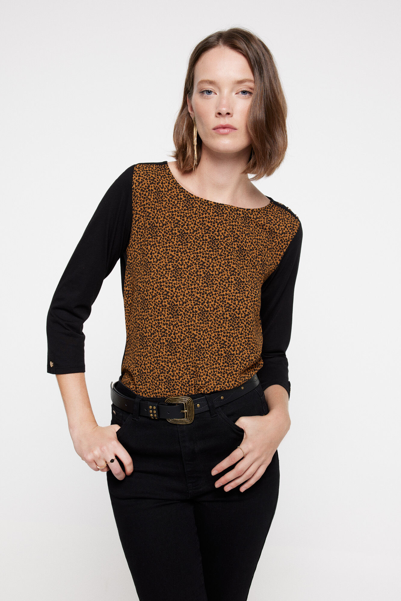 Milano Blusa Bimaterial estampada