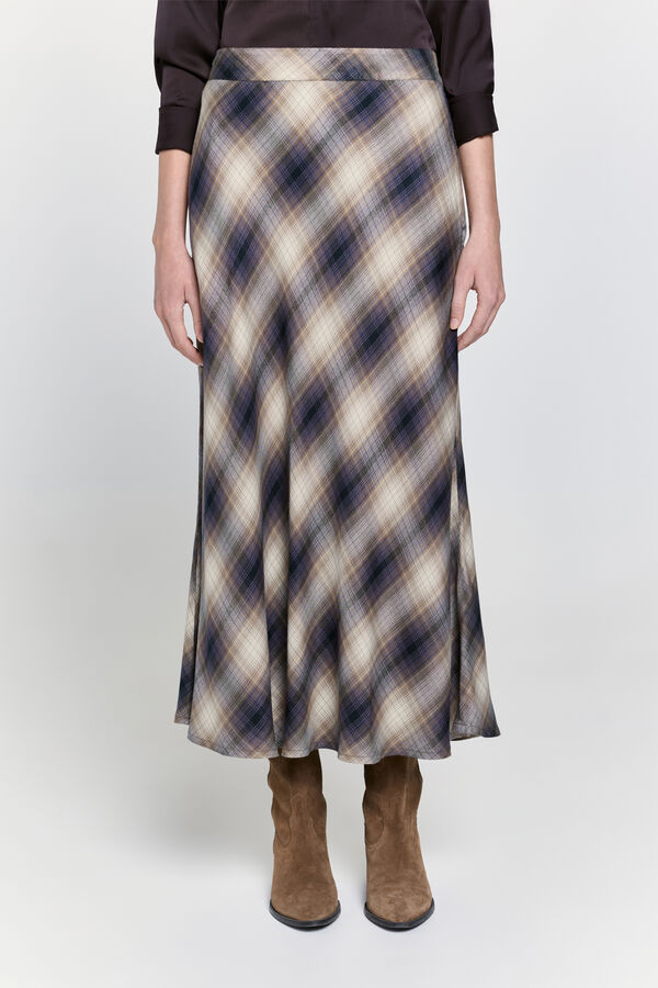 Milano Falda midi evasé de cuadros Beige