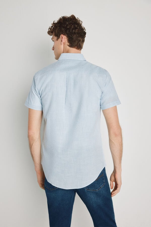 Milano Camisa de riscas de manga curta Azul claro