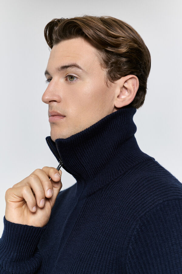 Milano Casaco de malha de malha com meia fecho-éclair Marinho