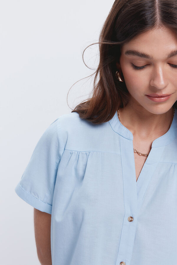 Milano Camisa linho manga curta Estampado azul