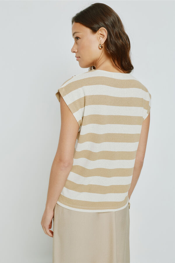 Milano T-shirt de manga curta &agrave;s riscas Bege