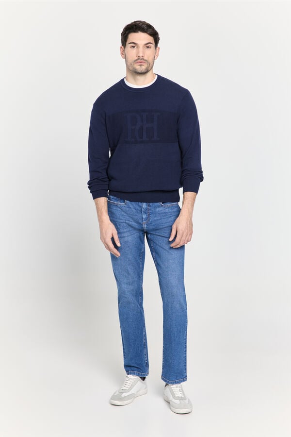 Pedro del Hierro Camisola com gola caixa e logo Marinho