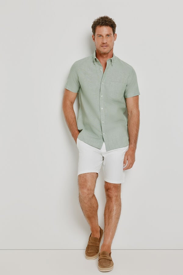 Pedro del Hierro Camisa lisa de manga curta C&aacute;qui m&eacute;dio