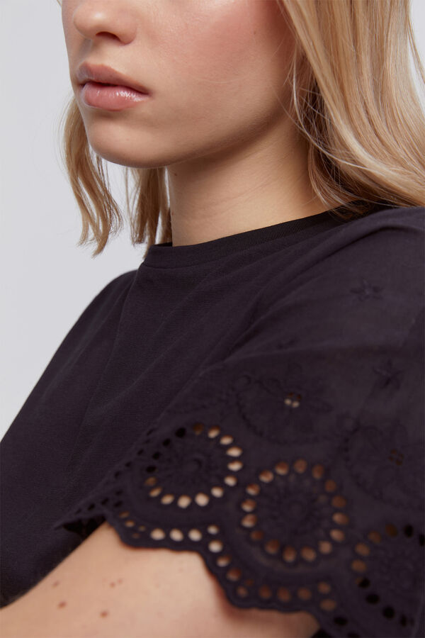 Milano T-shirt com mangas bordadas Preto