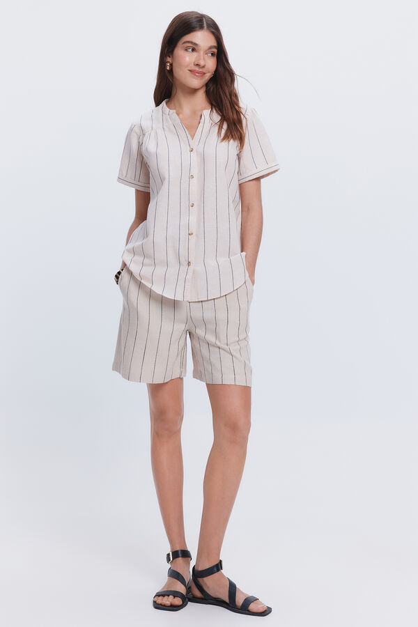 Milano Camisa linho manga curta Bege