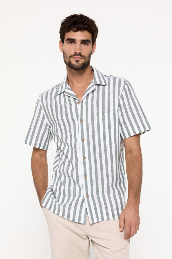 Milano Camisa Listrada de Lapela Estampado verde