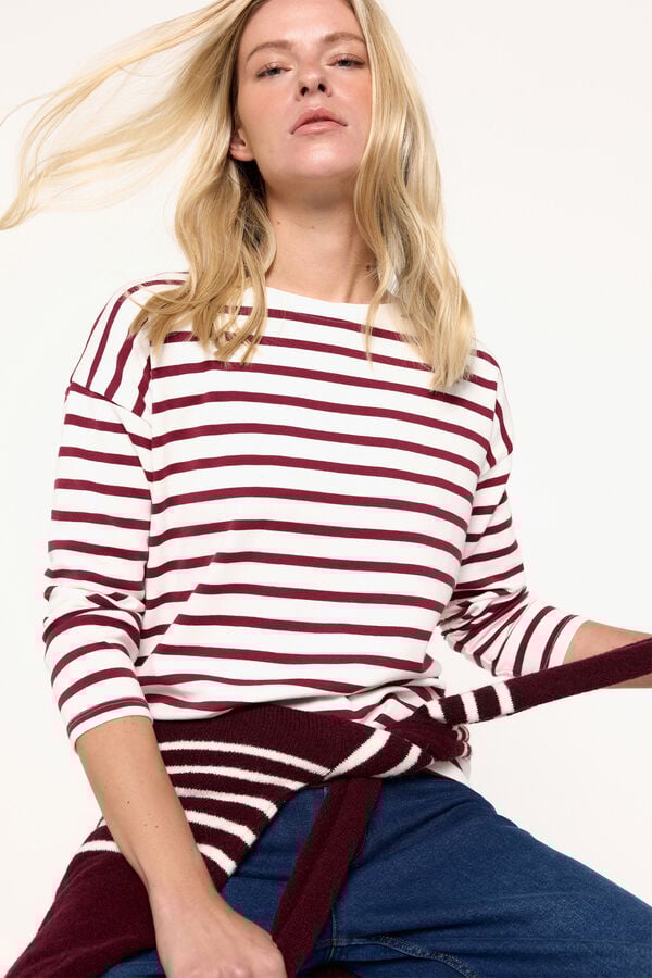 Milano Camiseta riscas pesada de algodão Marfim