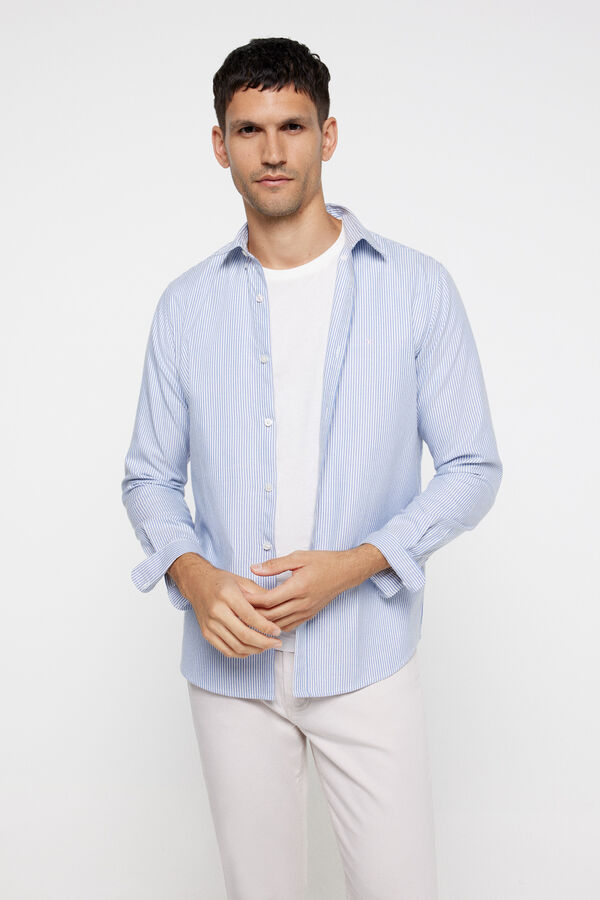 milano Camisa oxford riscas Estampado azul