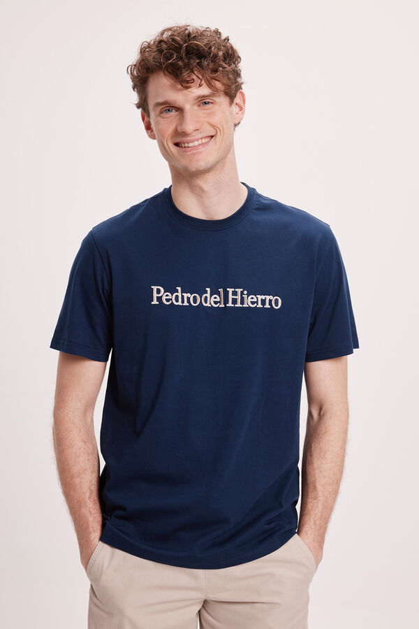 Pedro del Hierro Camiseta bordada com logotipo PDH Marinho