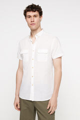 Fifty Outlet Camisa Lisa Aspeto Lino Branco