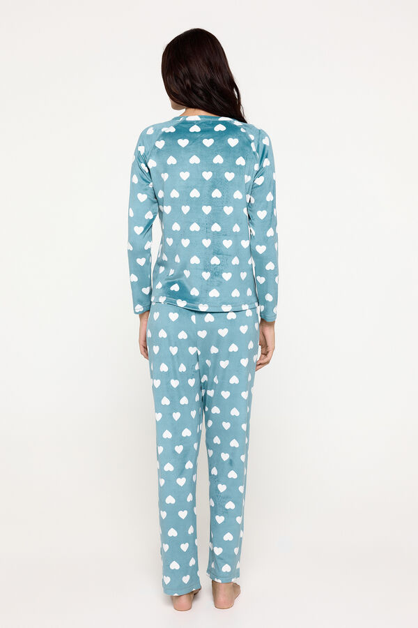 Milano Pijama de velour estampado corazones Verde