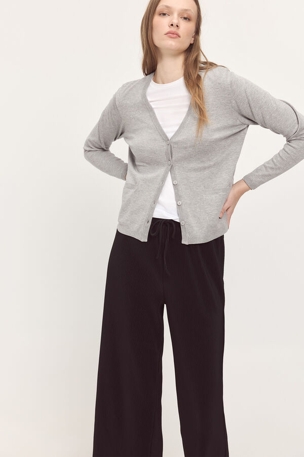 Milano Chaqueta punto liso cuello pico Gris