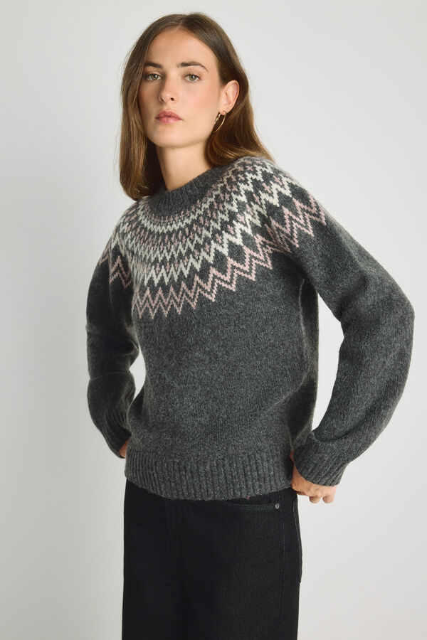 Milano Camisola gola redonda com jacquard Cinza claro