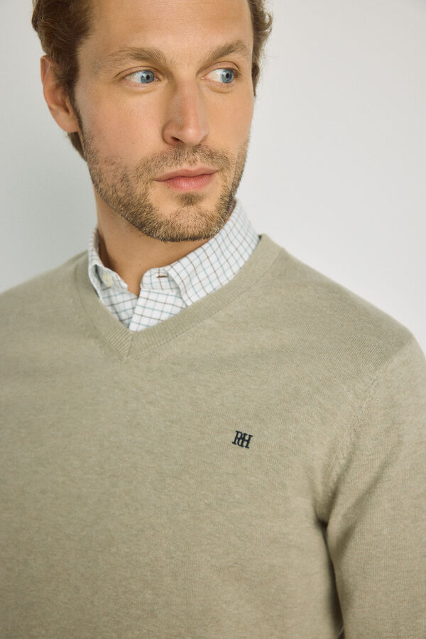 Pedro del Hierro Camisola gola em bico C&aacute;qui