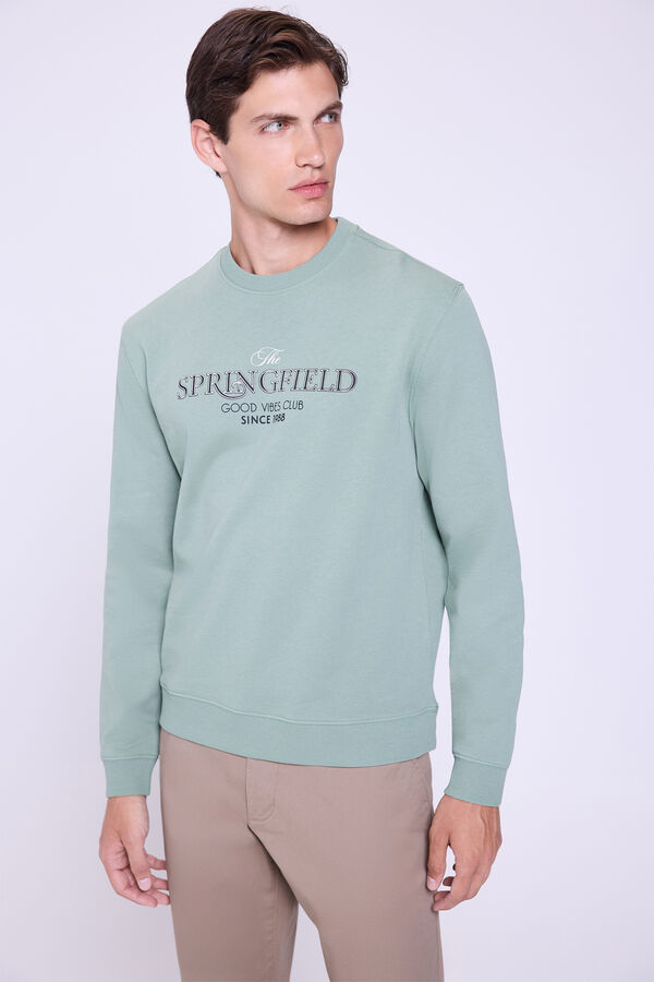 Springfield Sweatshirt com logo e gola redonda Verde