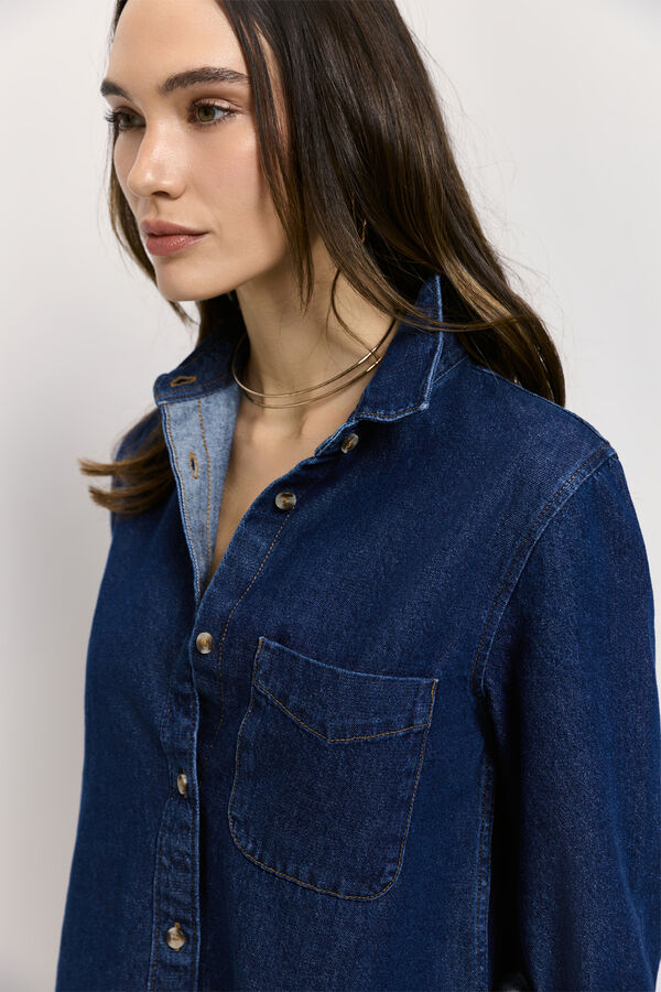 Milano Vestido denim cuello camisero con botones Azul