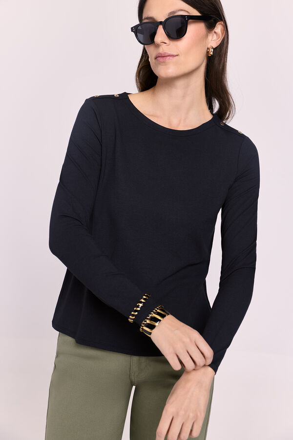 Milano Jersey cuello redondo con botones Negro