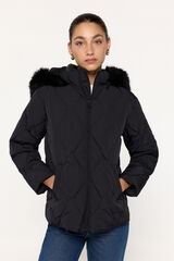 Milano Jaqueta casaco de penas com pelo no capuz Preto