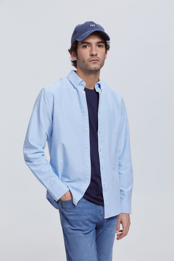 Milano Camisa Oxford lisa com bolso Azul