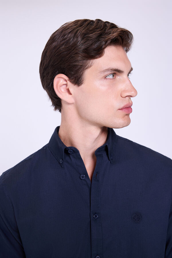 Springfield Camisa de sarja lisa Marinho