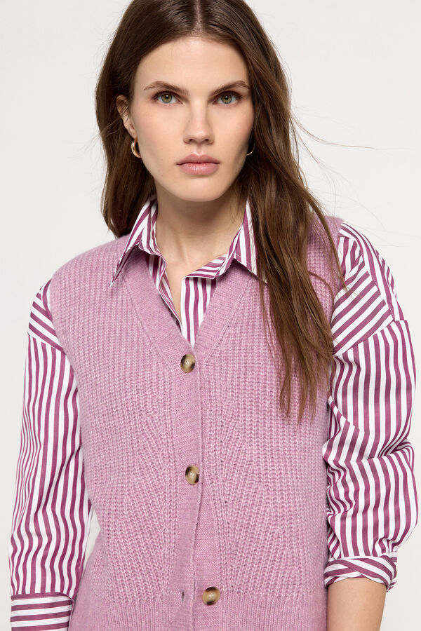 Milano Top colete de malha grosso com bot&otilde;es frontais Rosa