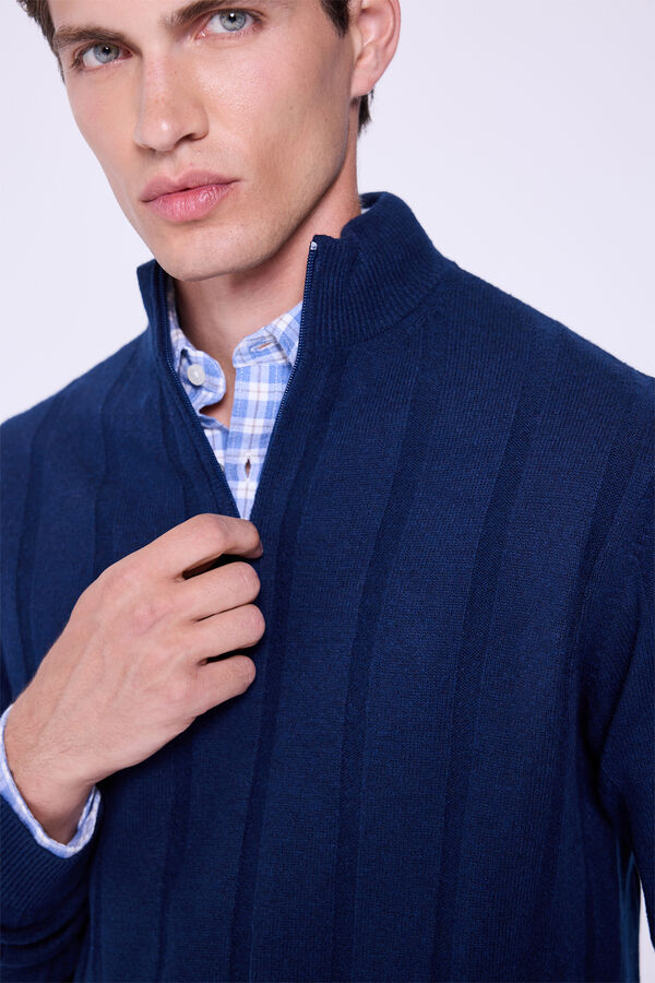 Milano Camisola Canalé com fecho médio Marinho