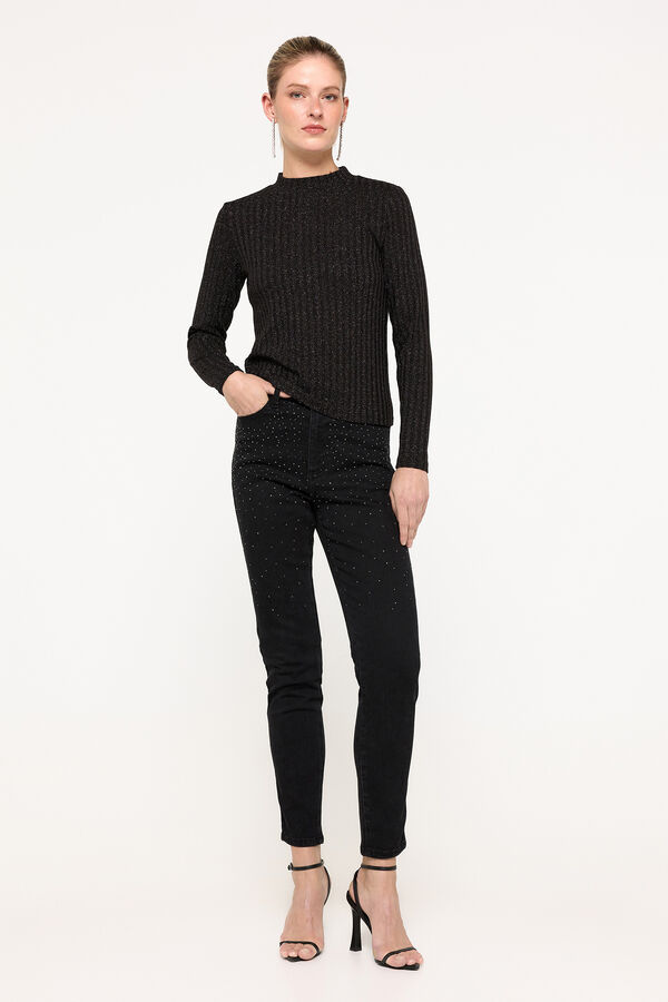 Milano T-shirt em tecido canelado com fio de lurex Preto